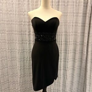 Rachel Allan Black Strapless Dress with Embellished Waist